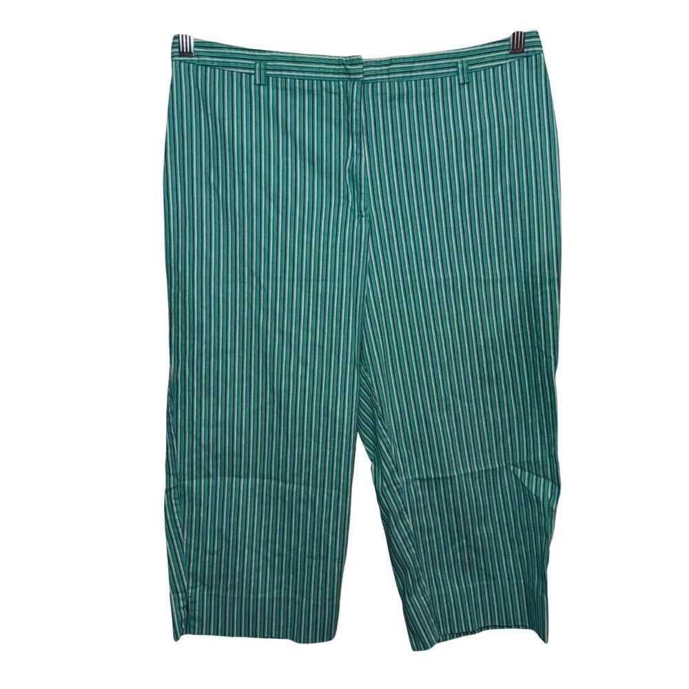 Ken Rogers Green & White Striped Cropped Pants Size 14 Professional Casual Wear